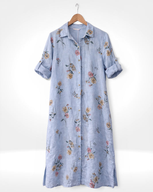 Linen Floral Button Shirt Dress