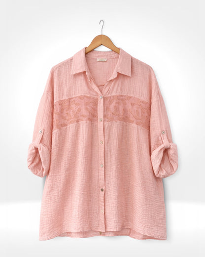 Embroidered Panel Crinkle Shirt