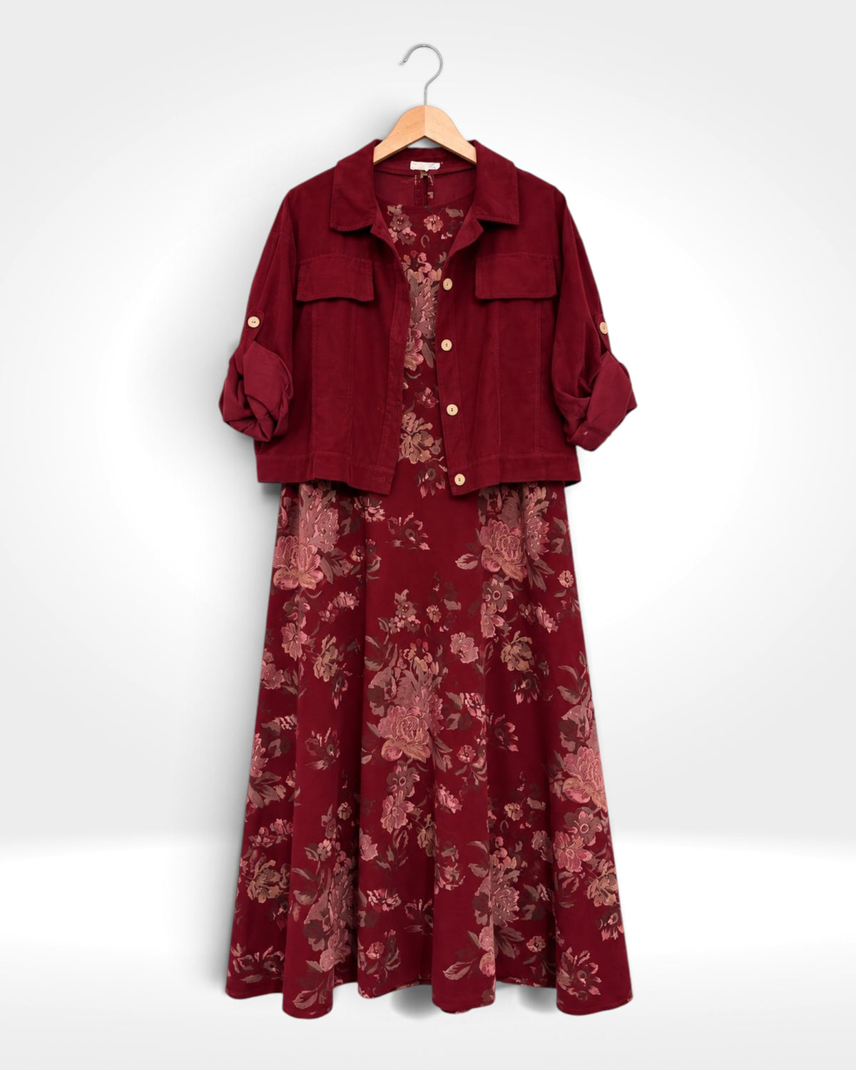 Florence Fine Cord Floral Dress & Jacket Two-Piece Set