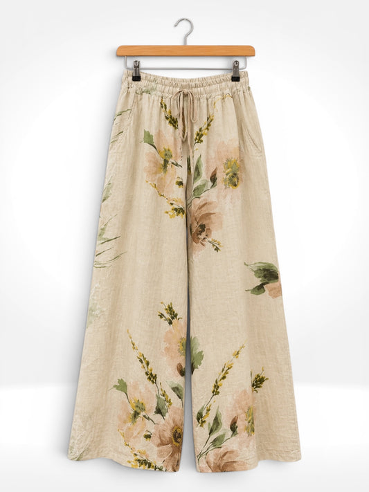 Italian Linen Bloom Wide-Leg Trousers