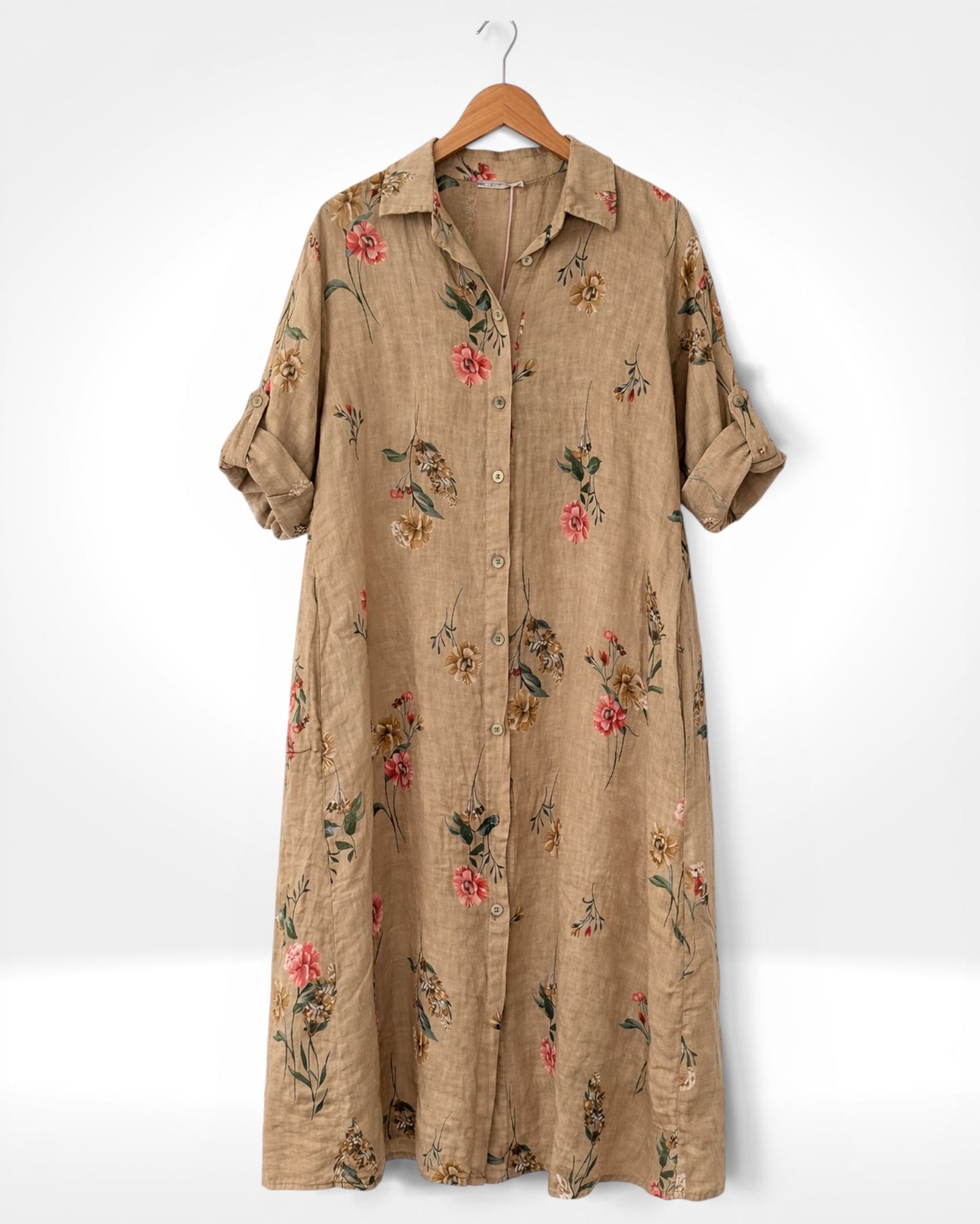 Linen Floral Button Shirt Dress