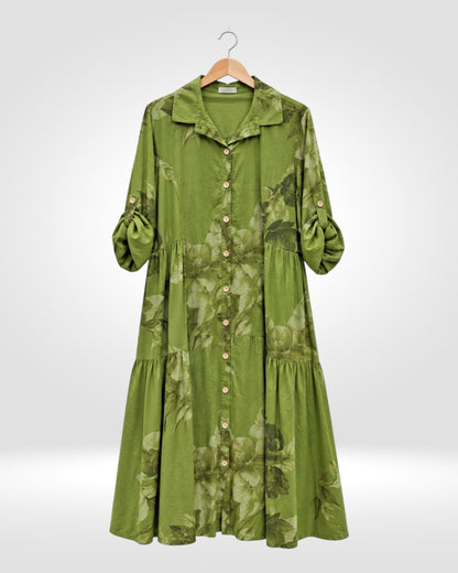 Italian Fine Needle Cord Floral Shirt Dress