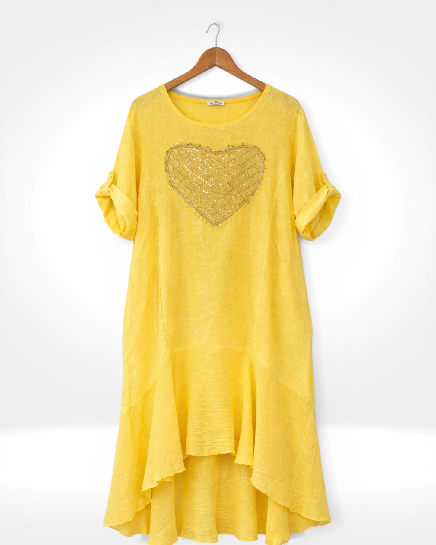 Linen Sequin Heart Hi-Low Dress