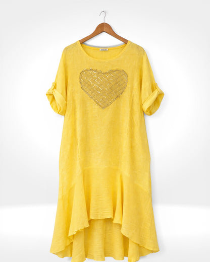 Linen Sequin Heart Hi-Low Dress
