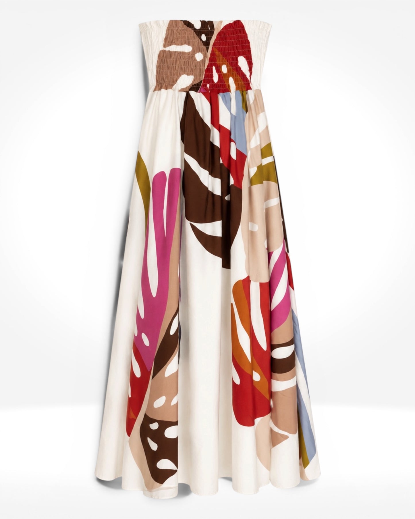 Abstract Strapless Maxi Dress