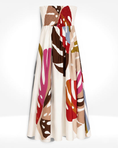 Abstract Strapless Maxi Dress