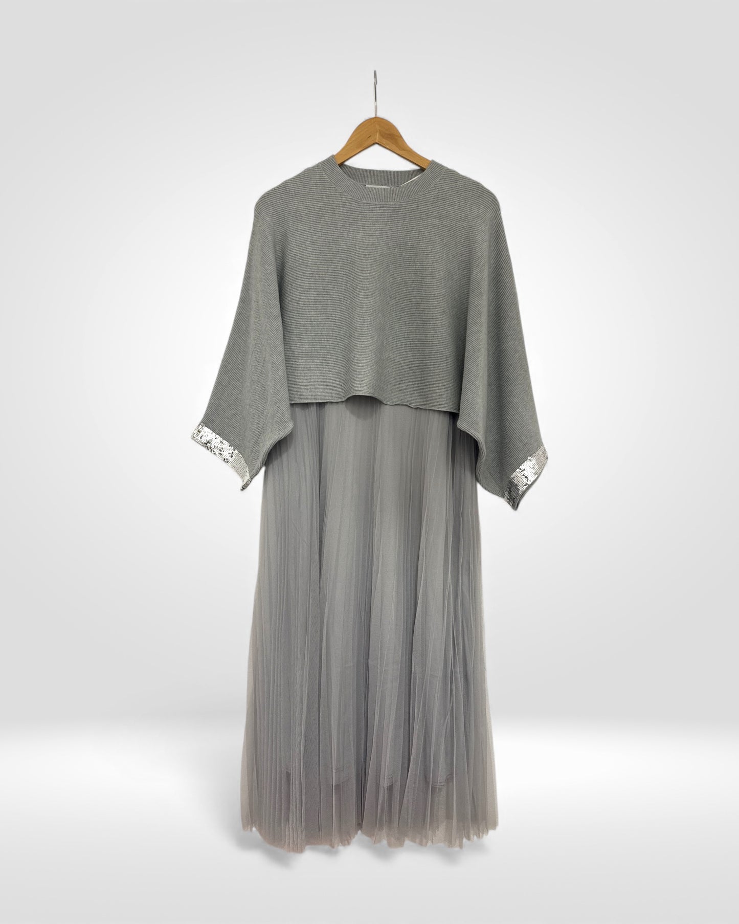 Layered Knit & Tulle Two-Piece Set