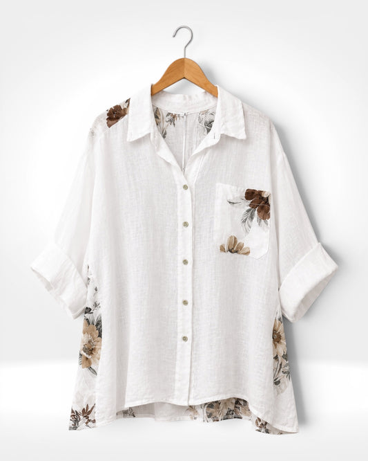 Mocha Bloom Linen Shirt