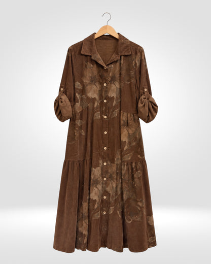 Italian Fine Needle Cord Floral Shirt Dress
