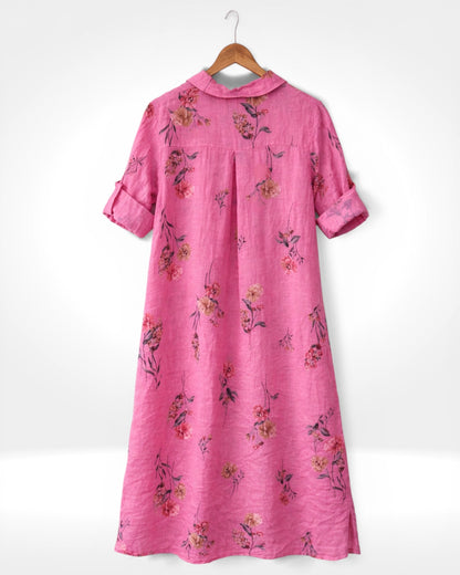 Linen Floral Button Shirt Dress