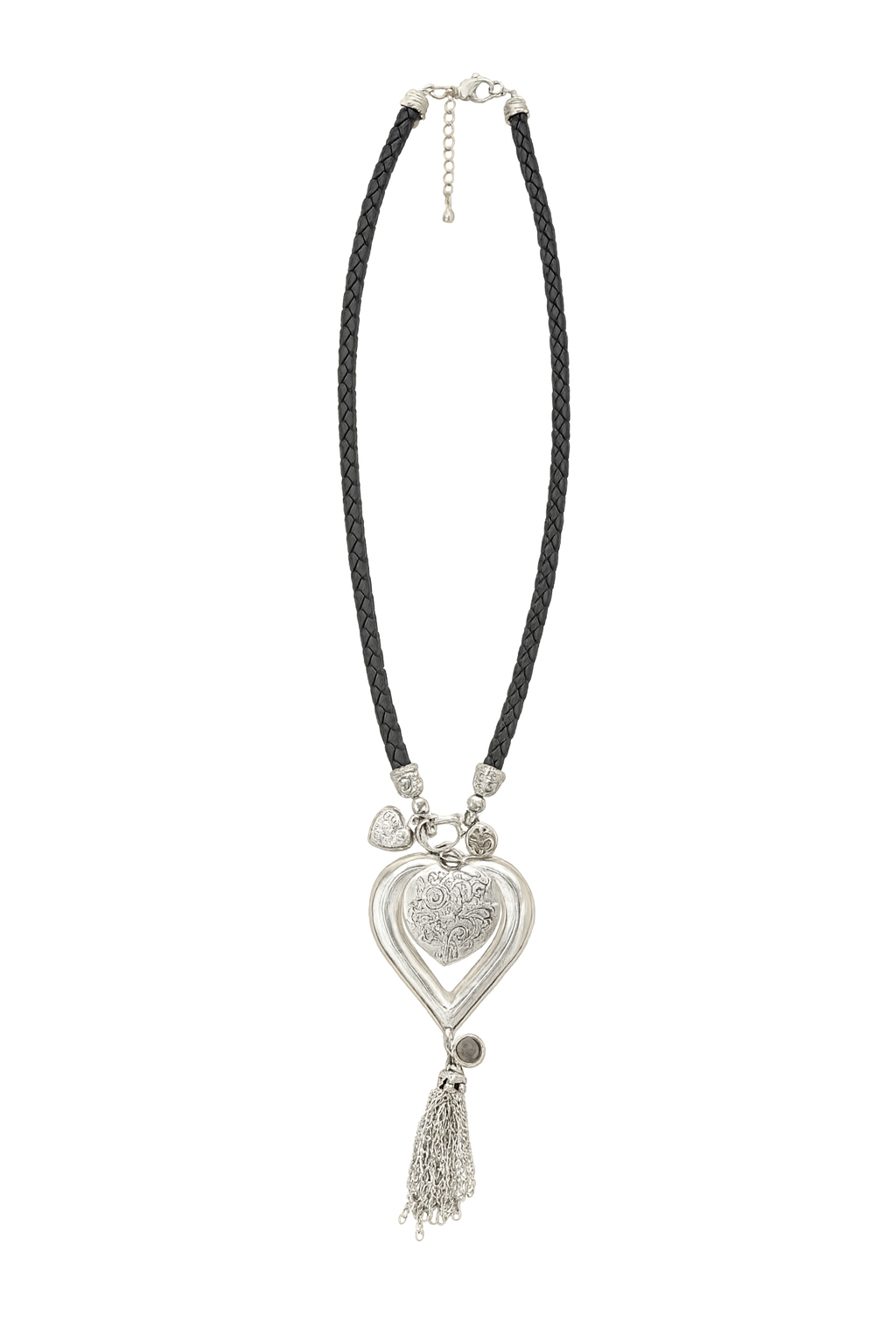 Silver Heart Tassel Pendant Necklace