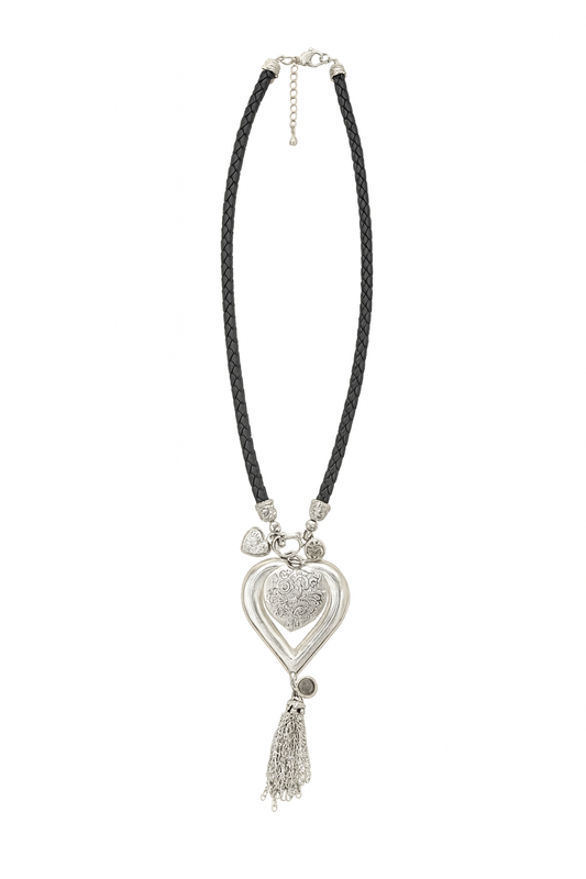 Silver Heart Tassel Pendant Necklace