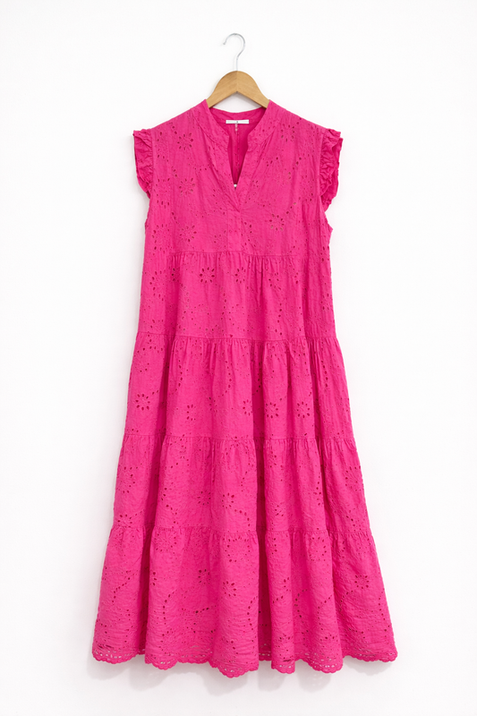 Broderie Anglaise Frill Sleeve Dress