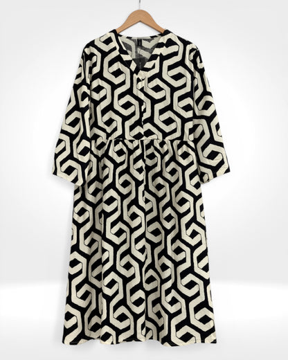 Monochrome Geoprint Smock Dress (Bella Blue)