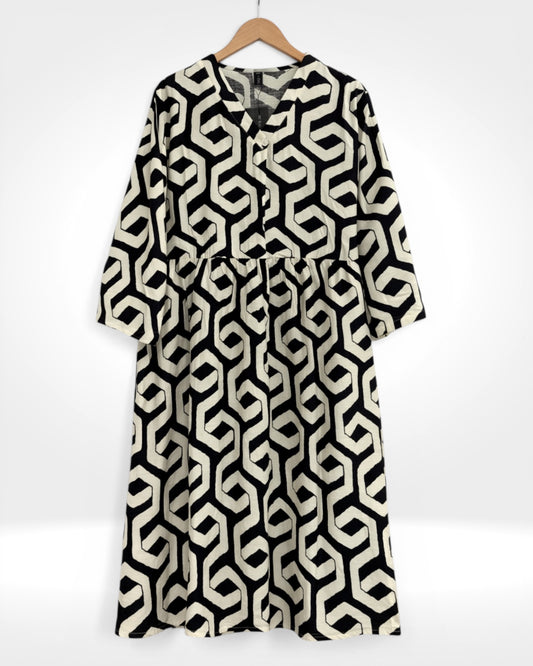 Monochrome Geoprint Smock Dress (Bella Blue)