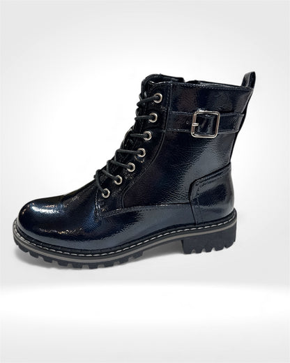 Navy Patent Lace-Up Combat Boots