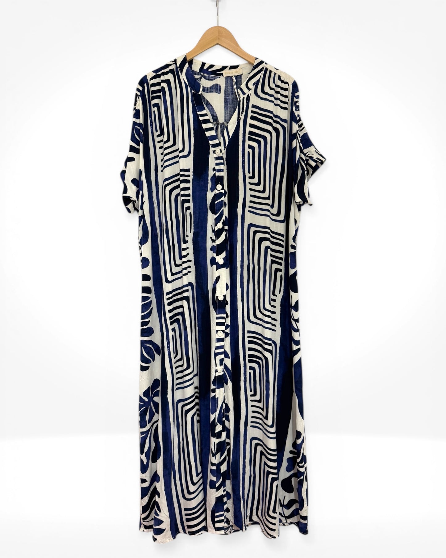 Lightweight Abstract Print Maxi Shirt Dress