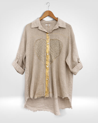 Linen Sequin Heart Shirt