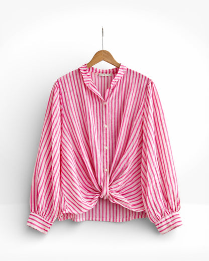 Twist-Hem Cotton Stripe Shirt