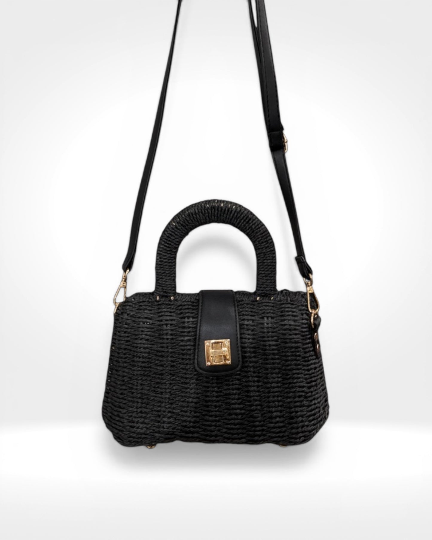 Sac à poignée supérieure tressé noir