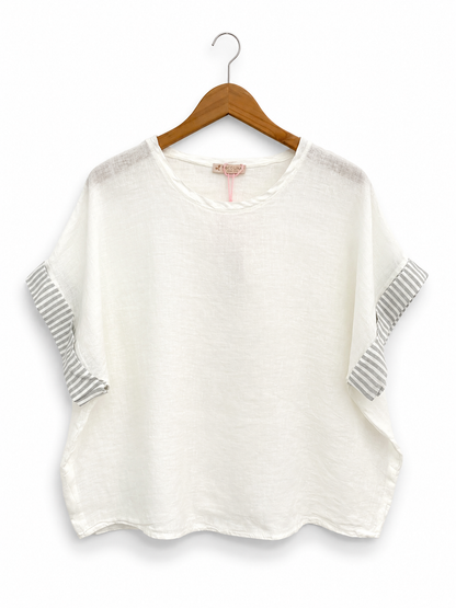Amalfi Stripe Cuff Linen Top