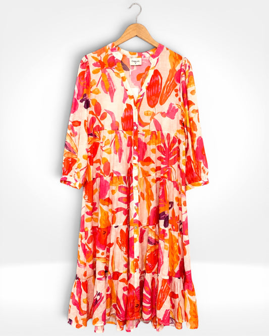 Coral Jardin Midi Dress