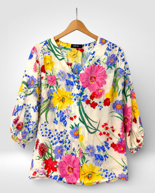 Meadow Bloom Button-Front Blouse (Bella Blue)