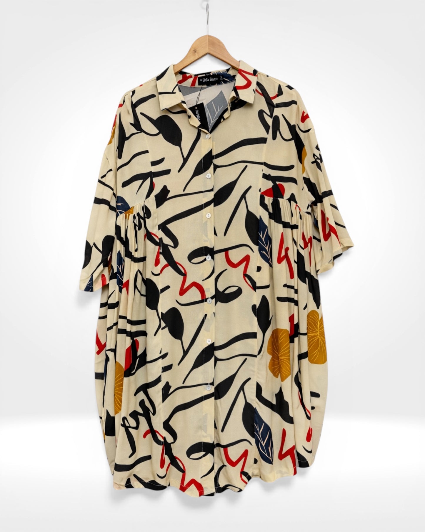 Abstract Muse Button Shirt Dress (Bella Blue)