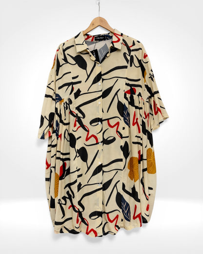 Abstract Muse Button Shirt Dress (Bella Blue)
