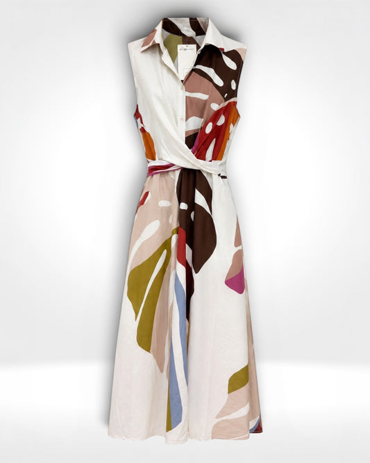 Abstract Wrap Midi Dress