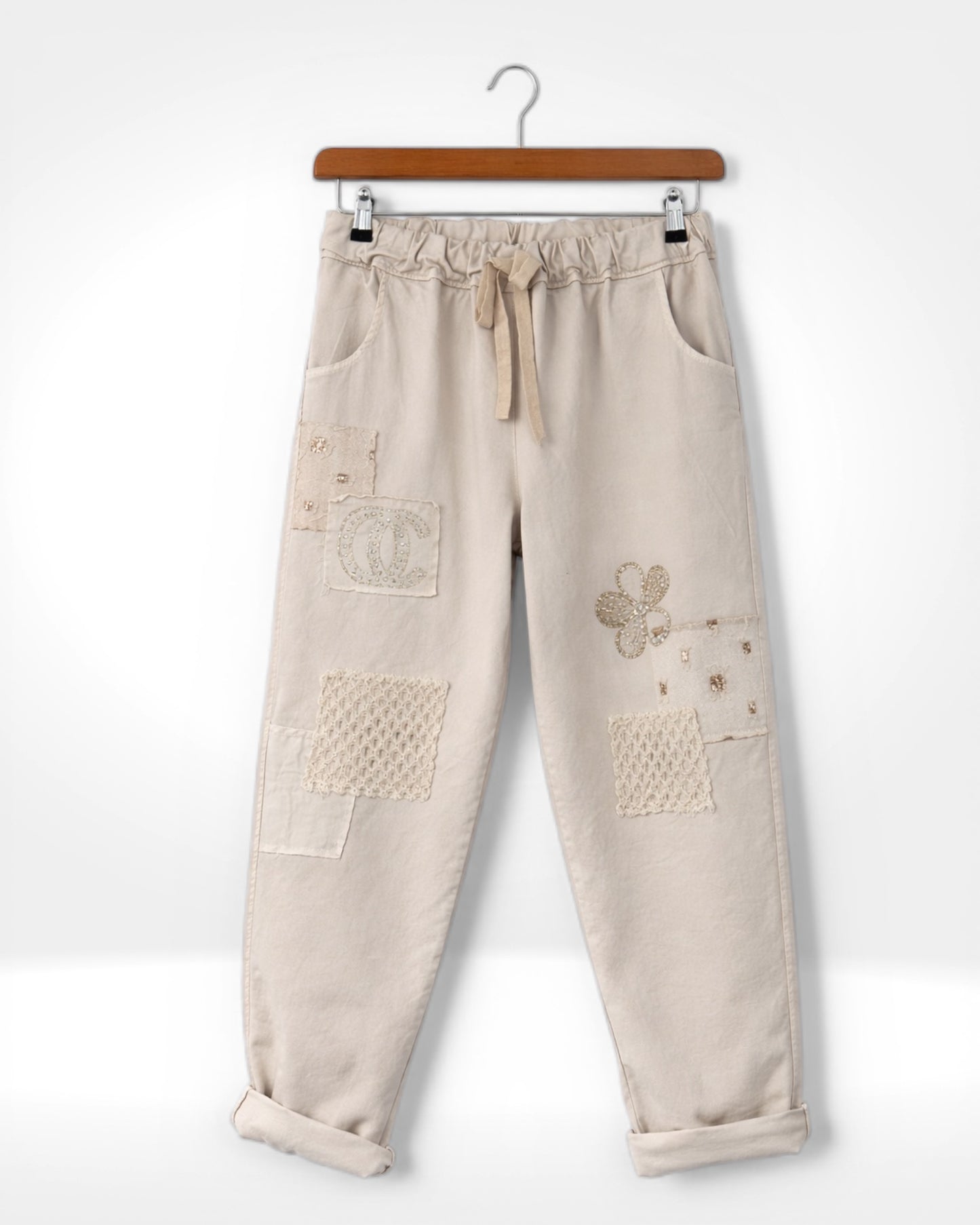 Beige Cotton Patch Trousers