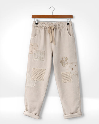 Beige Cotton Patch Trousers