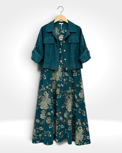 Florence Fine Cord Floral Dress & Jacket Two-Piece Set