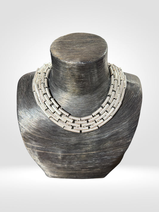 Layered Silver Collar Necklace