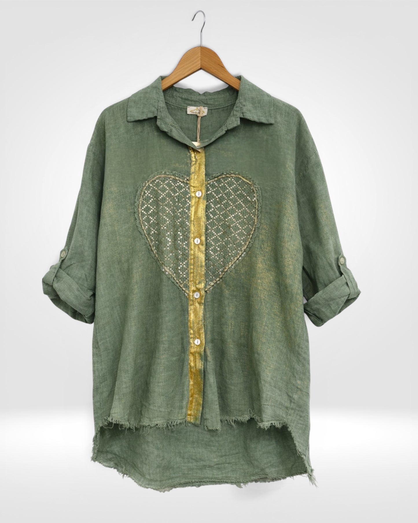 Linen Sequin Heart Shirt