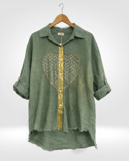 Linen Sequin Heart Shirt