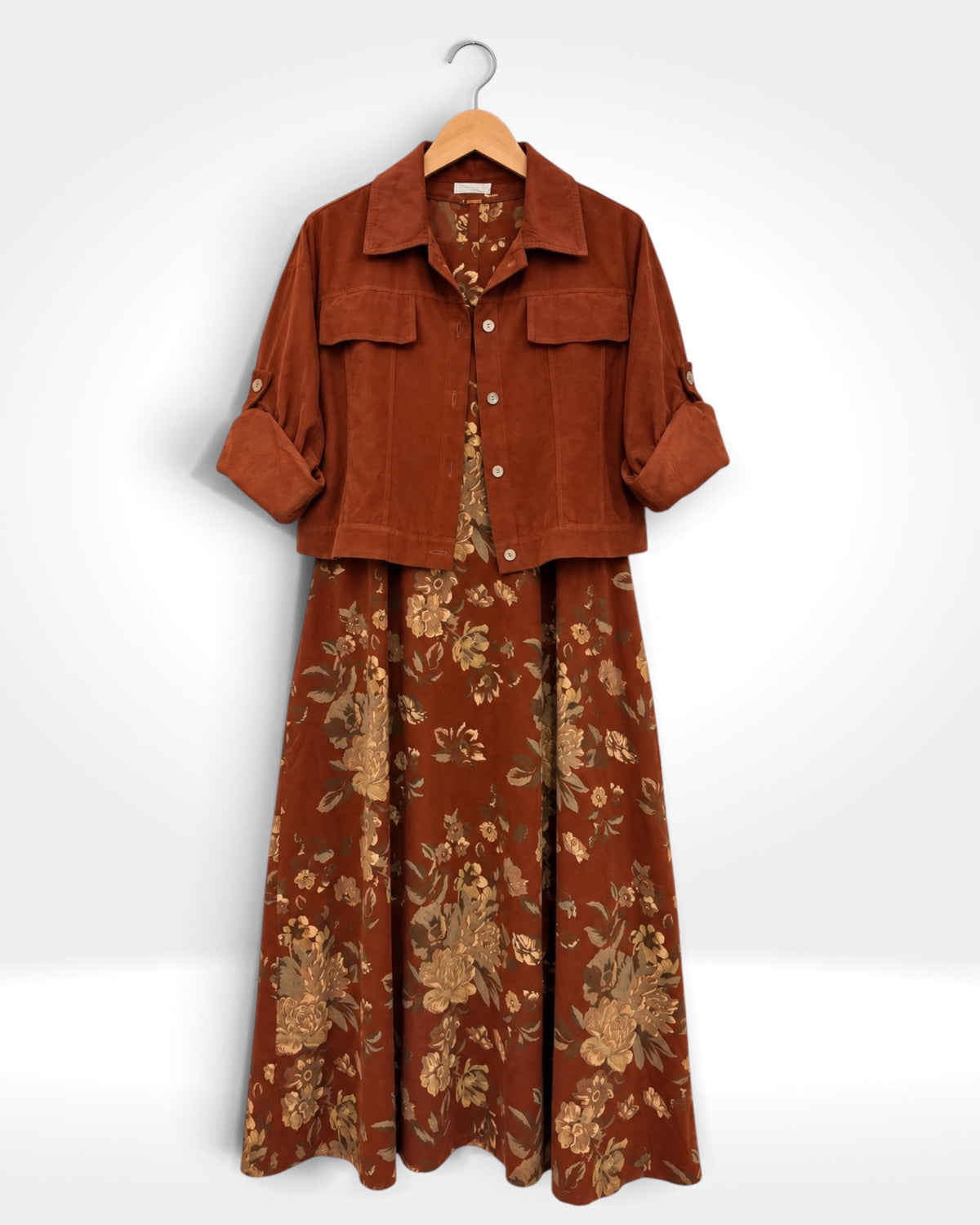 Florence Fine Cord Floral Dress & Jacket Two-Piece Set