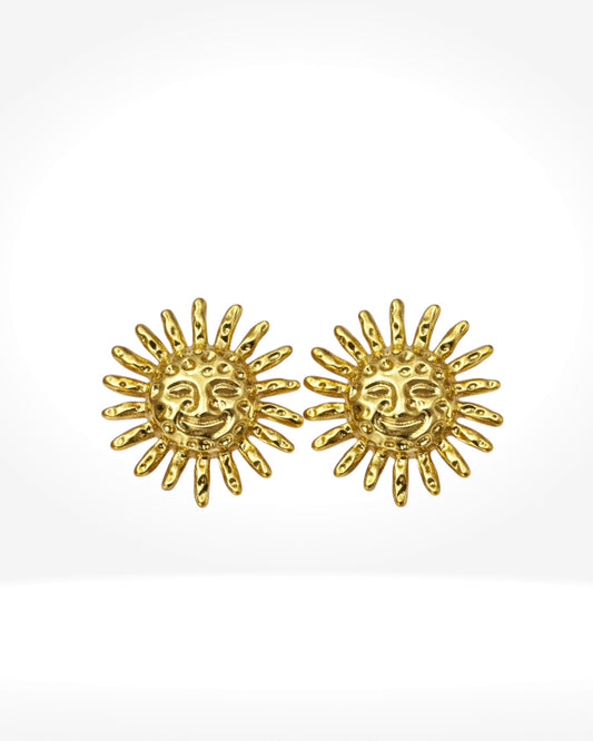 Gold Sun Face Earrings