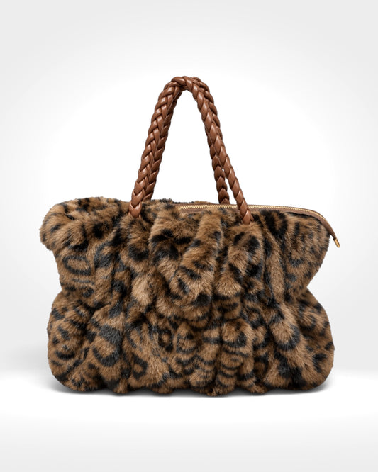 Plush Faux Fur Shoulder Bag – Leopard Print