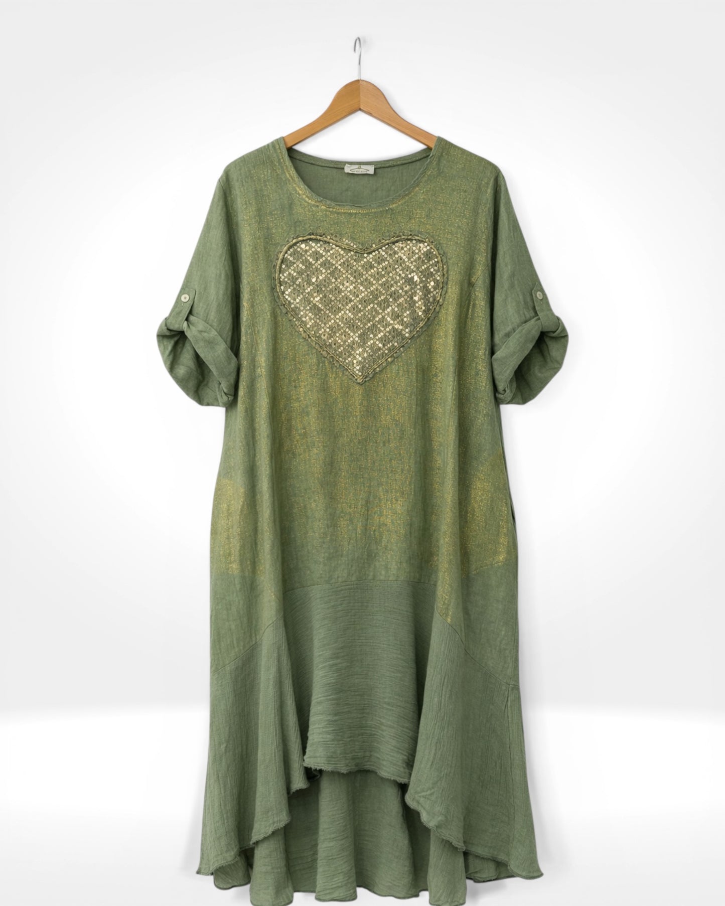 Linen Sequin Heart Hi-Low Dress