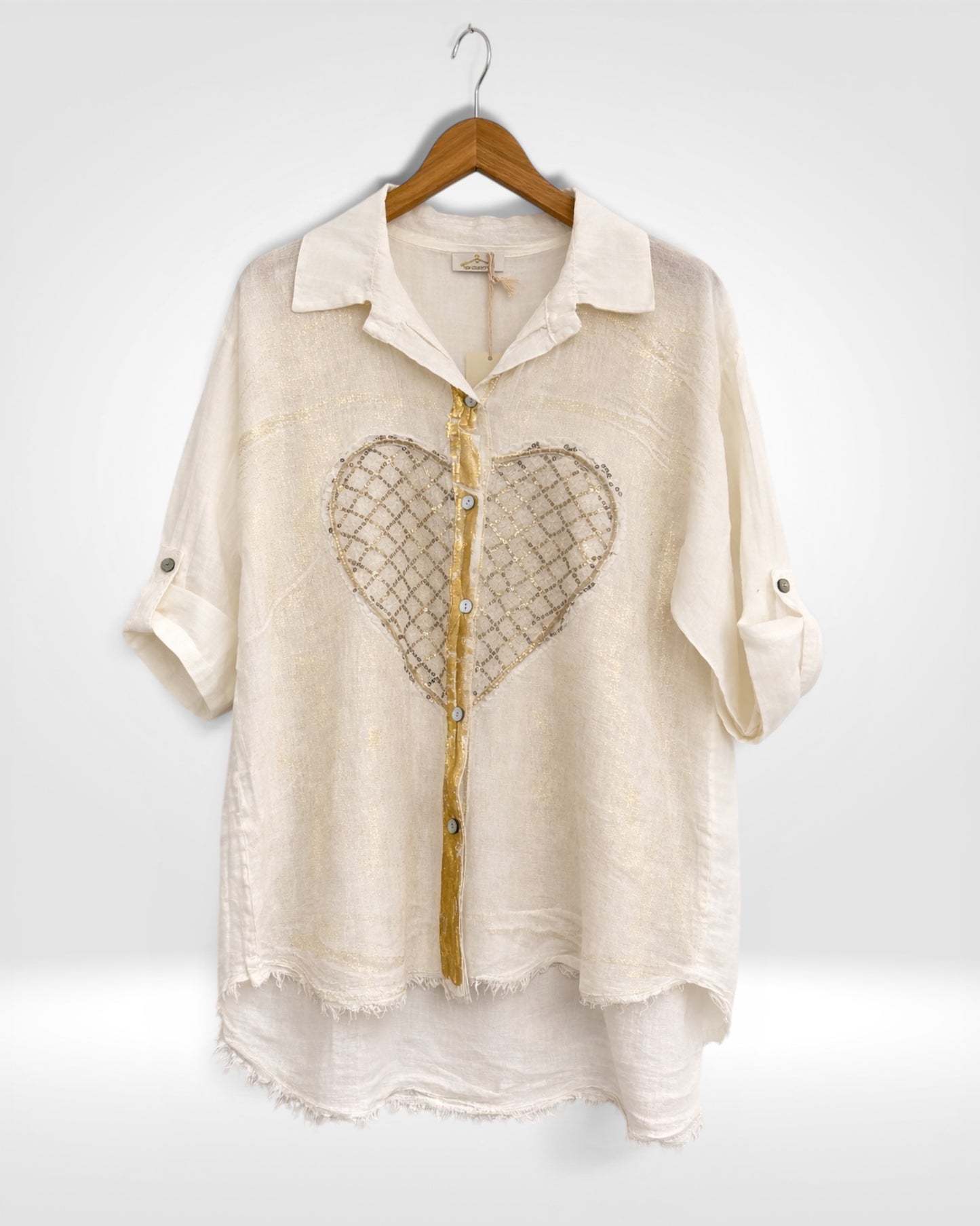 Linen Sequin Heart Shirt