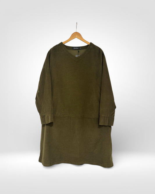 Olive Cotton Corduroy V-Neck Tunic Dress (Bella Blue)