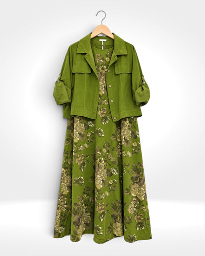 Florence Fine Cord Floral Dress & Jacket Two-Piece Set