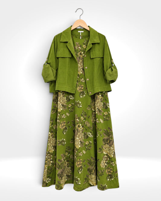 Florence Fine Cord Floral Dress & Jacket Two-Piece Set