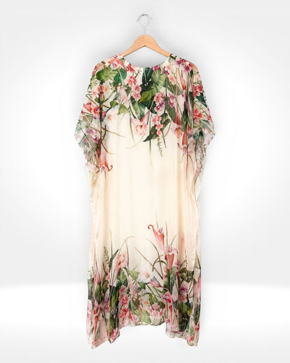 Botanical Silk Kaftan Dress