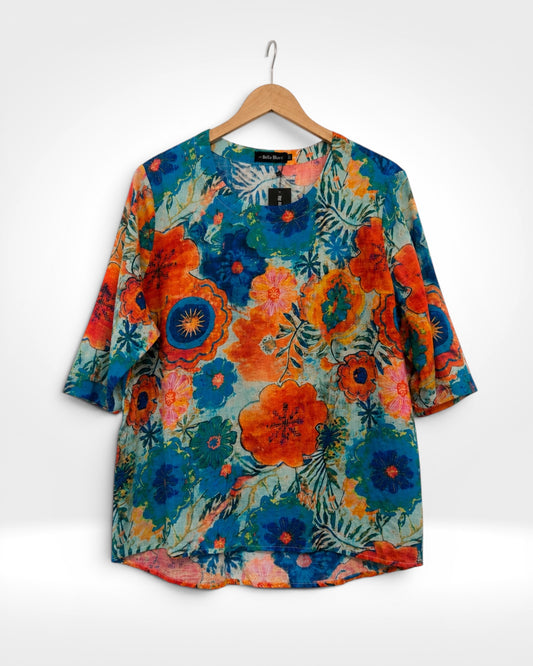 Coastal Bloom Round Neck Top (Bella Blue)