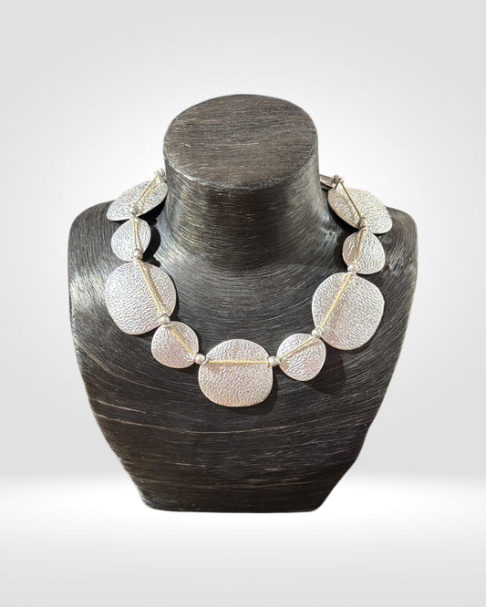 Textured Silver Disc Necklace