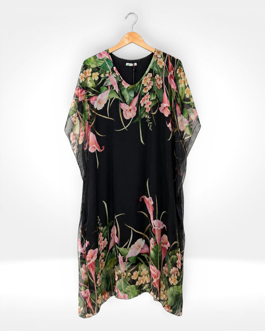 Botanical Silk Kaftan Dress