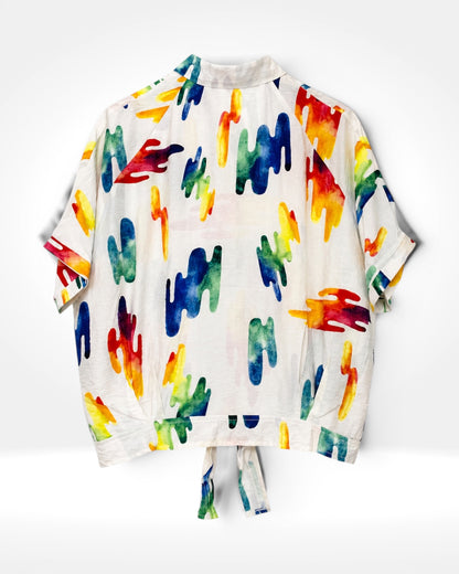 Rainbow Drift Tie-Front Shirt (Bella Blue)
