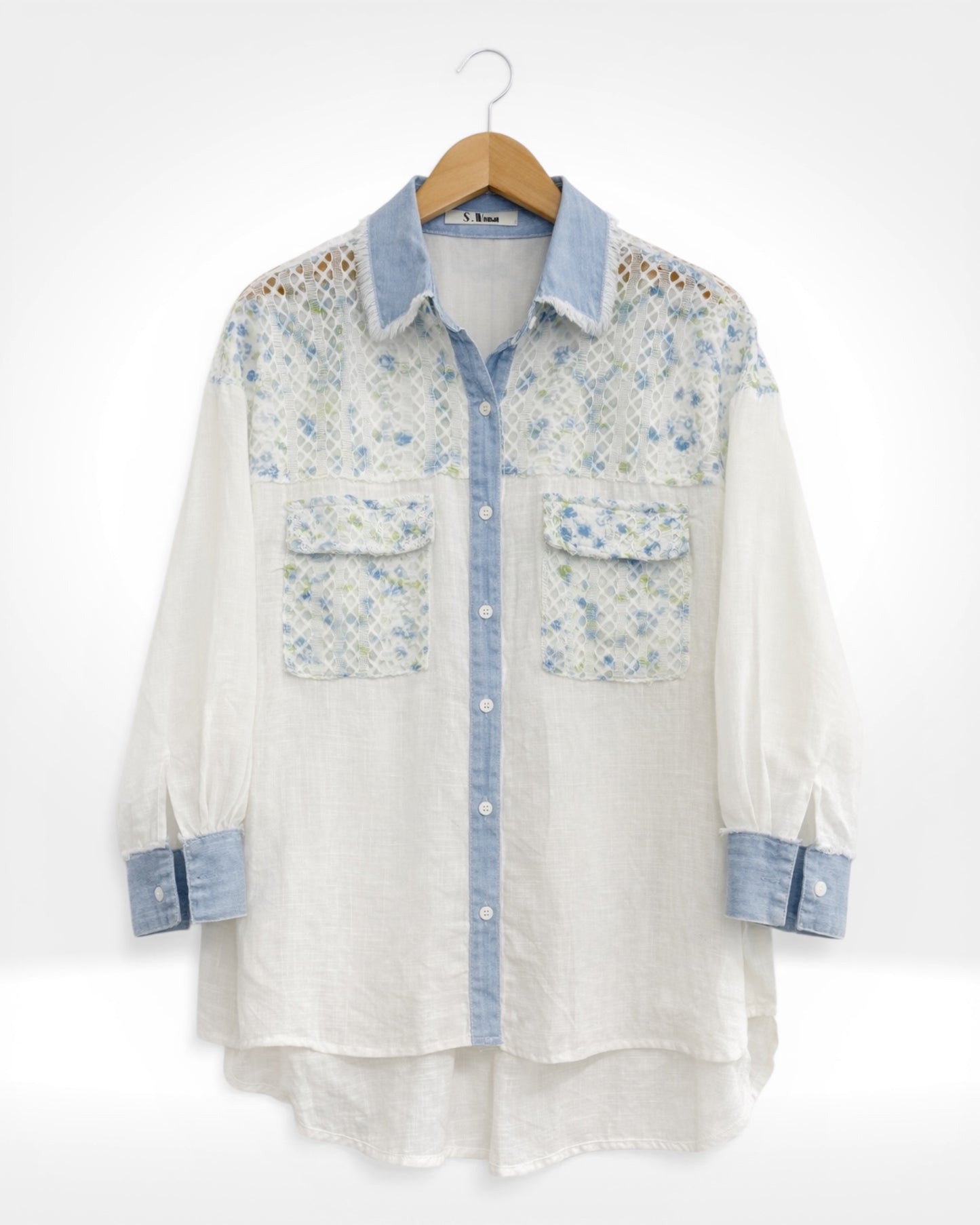 Chemise en chambray Luna avec empiècement en dentelle